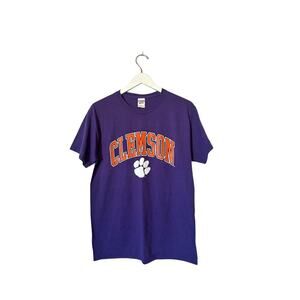 Clemson Football Size Medium Women's Official Tee Purple and Orange Tiger Paw